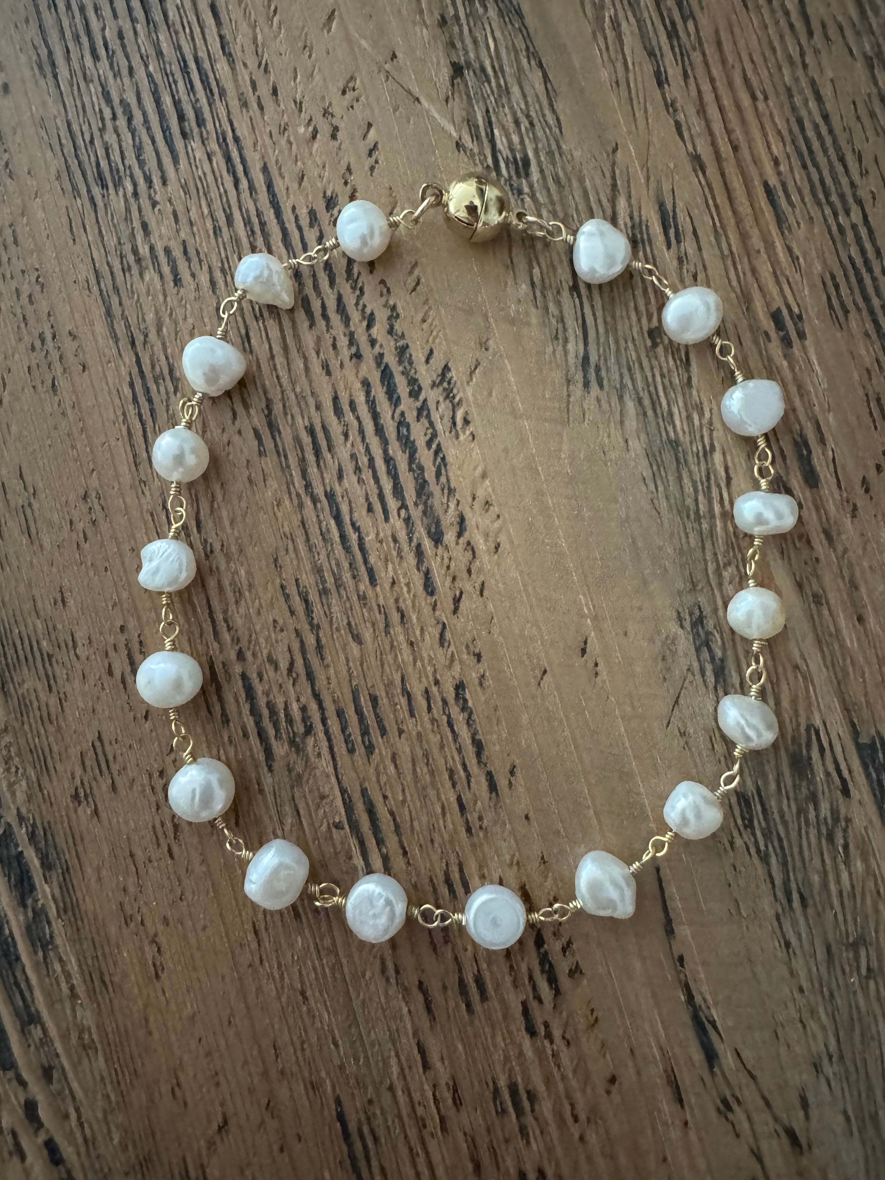 14k gold filled Semi Baroque pearl anklet / bracelet