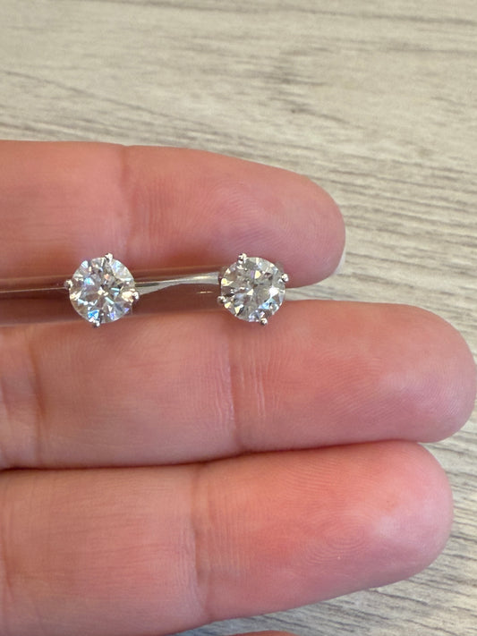 2.11ctw Lab grown GH colorless diamond studs 4 prong set in white gold