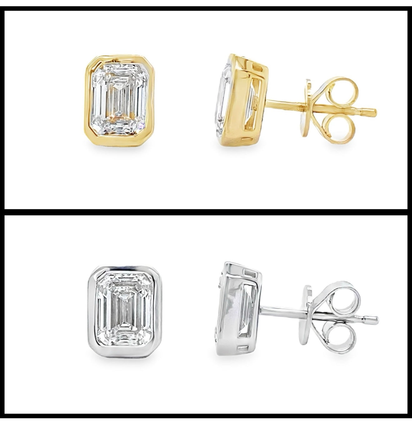 14k LG 2ctw Bezel Emerald diamond earrings