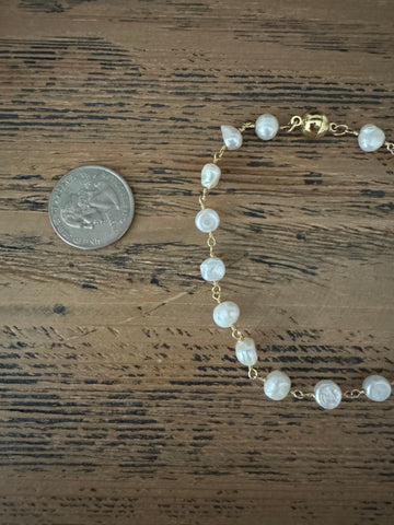 14k gold filled Semi Baroque pearl anklet / bracelet