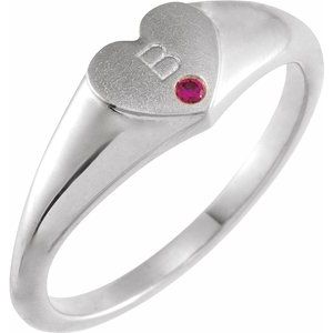 14K Yellow Birthstone Heart Signet Ring
