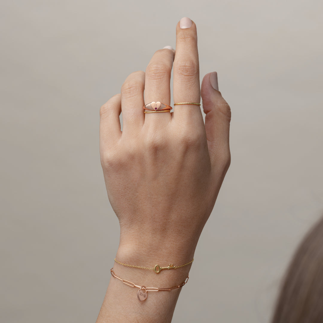 14K Yellow Birthstone Heart Signet Ring