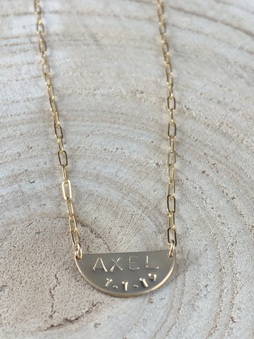 Half moon dainty name necklace, dainty personalized necklace,