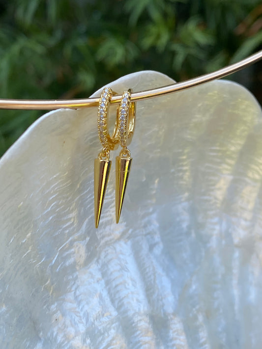 Gold spike earrings with czs, gold buggies with spike