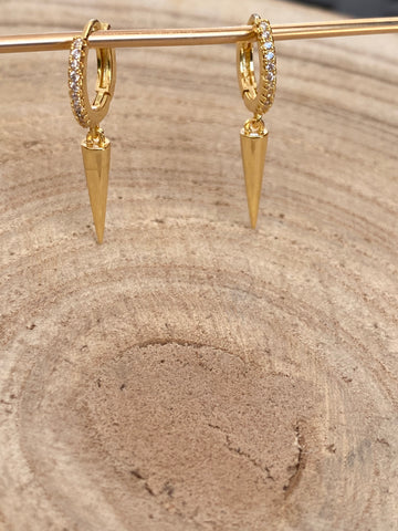 Gold spike earrings with czs, gold buggies with spike