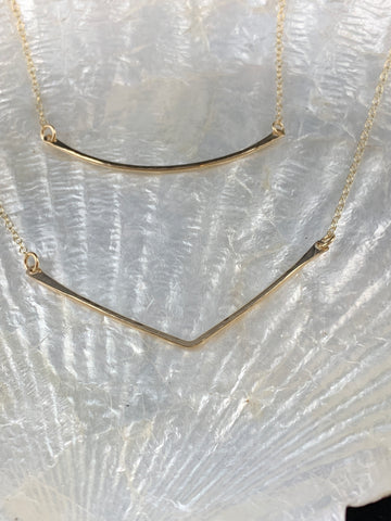 Gold chevron necklace / hammered chevron bar / 14k gold filled necklace /