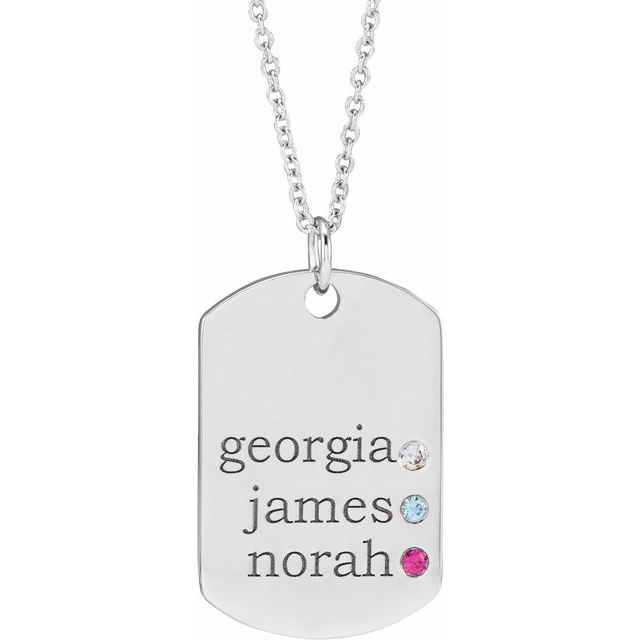 14K Yellow 3-Stone Family Engravable Dog Tag 16-18" Necklace Mounting