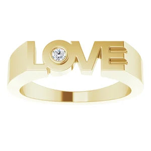 SOLID  14K .03 CT Natural Diamond Love Ring