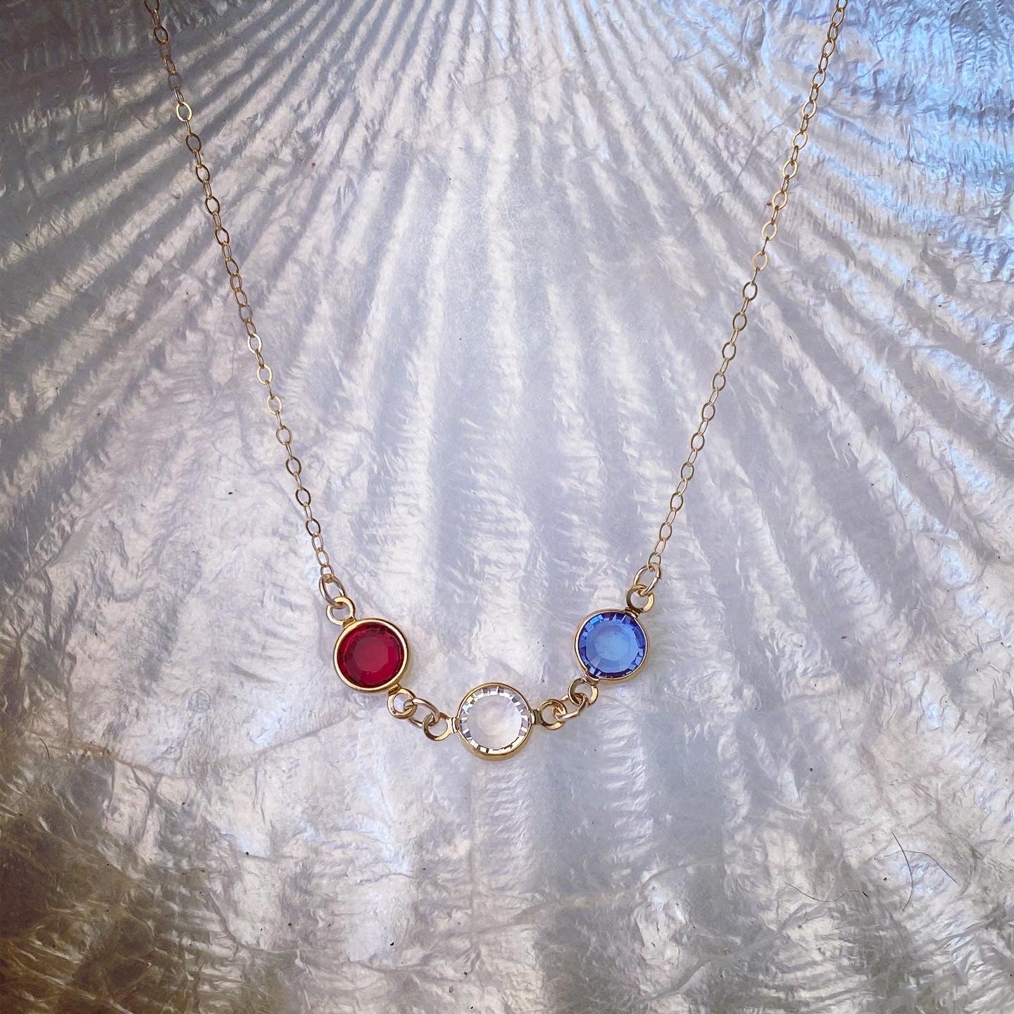 Fourth of July necklace , patriotic necklace, red white and blue Swarovski