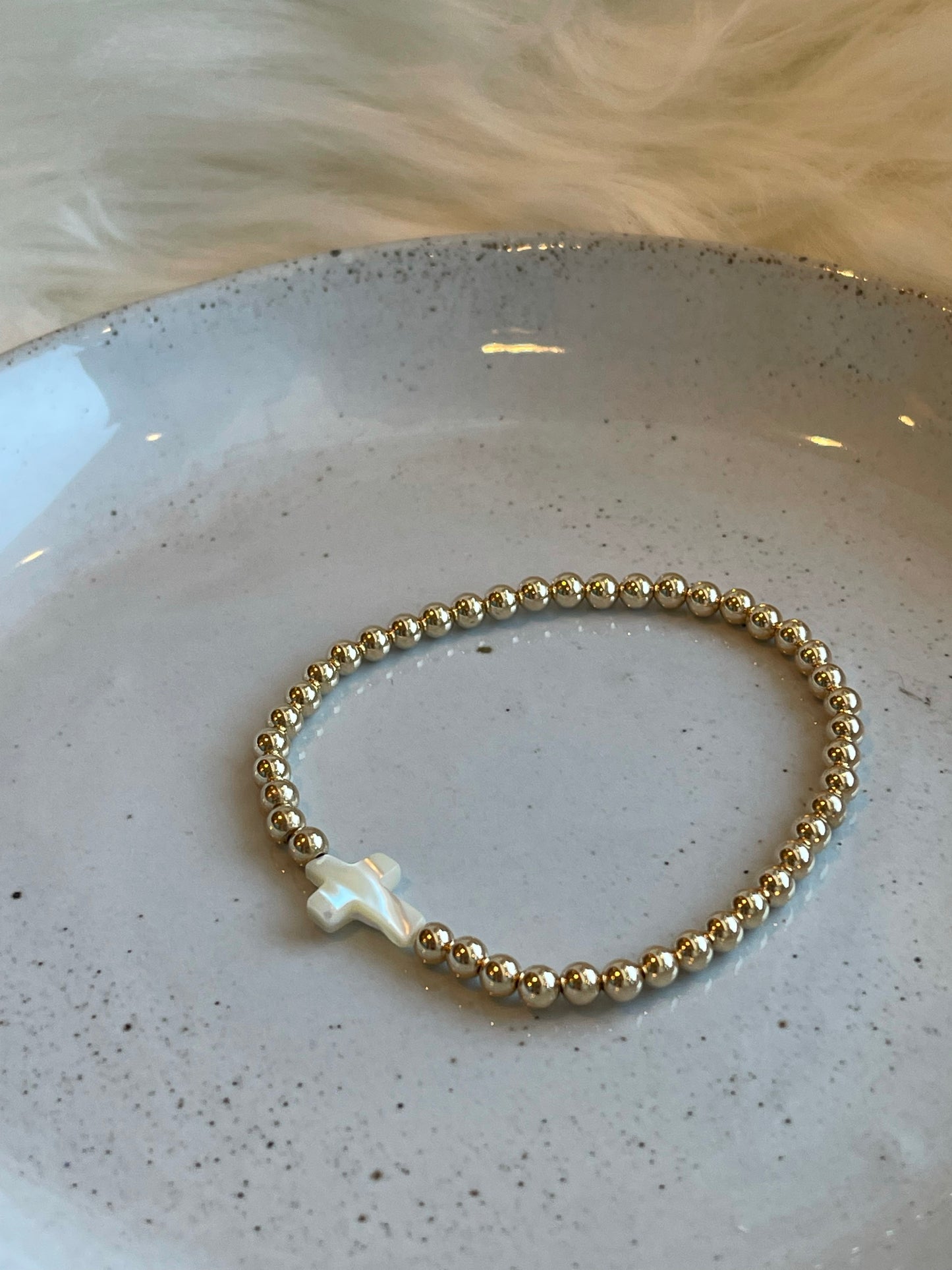 Christian jewelry, gold filled beaded cross bracelet, mother of pearl cross charm, first communion gift,