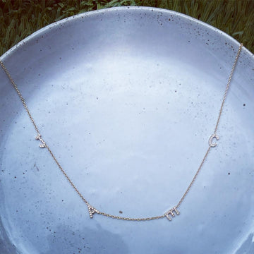 14k solid gold Diamond sideways initials necklace