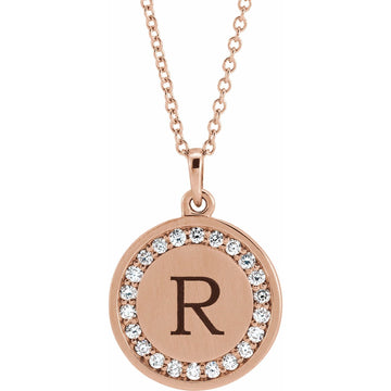 Initial necklace disc with diamonds